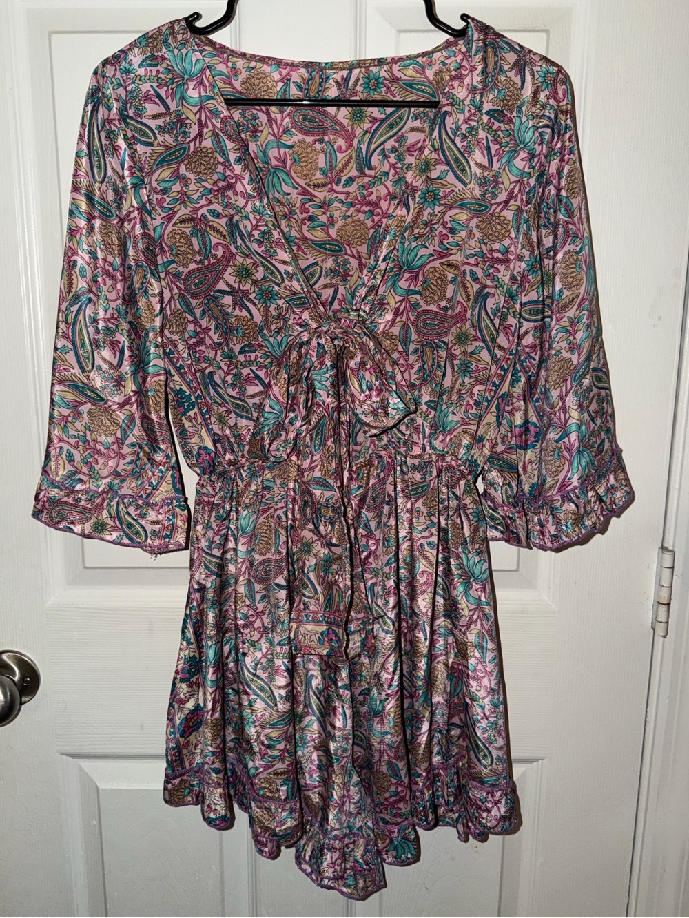 Pink Paisley Tie-Front Satin Romper